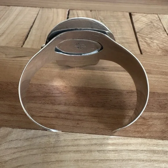 Taxco Cuff Bracelet Sz 6 Adjust Carved Black Onyx‎ Mask Aztec 925 Sterling 44.5g - Picture 5 of 13